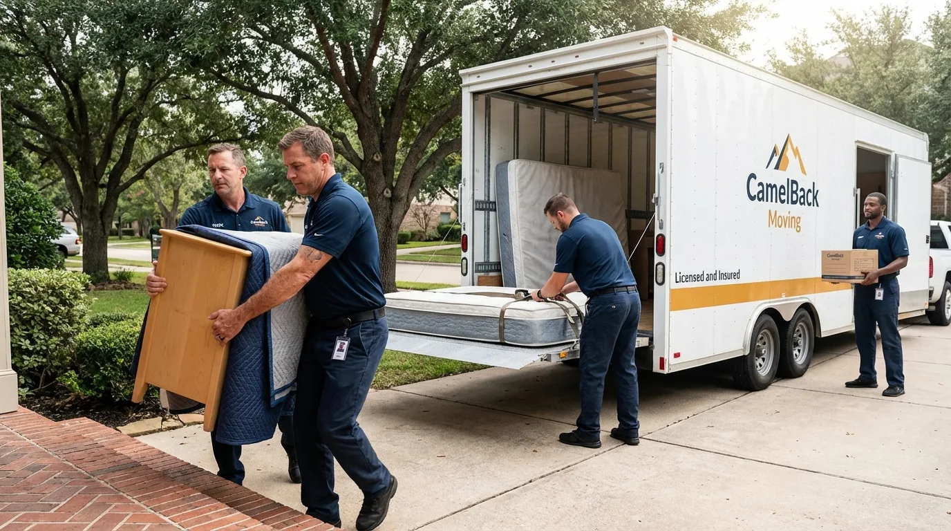 Crew loading residential truck for cross-state move from Elmwood, IL