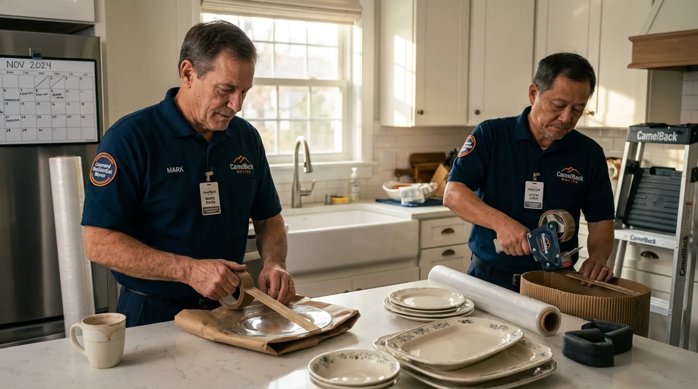 Professional crew packing kitchen dishware in Elmwood, IL